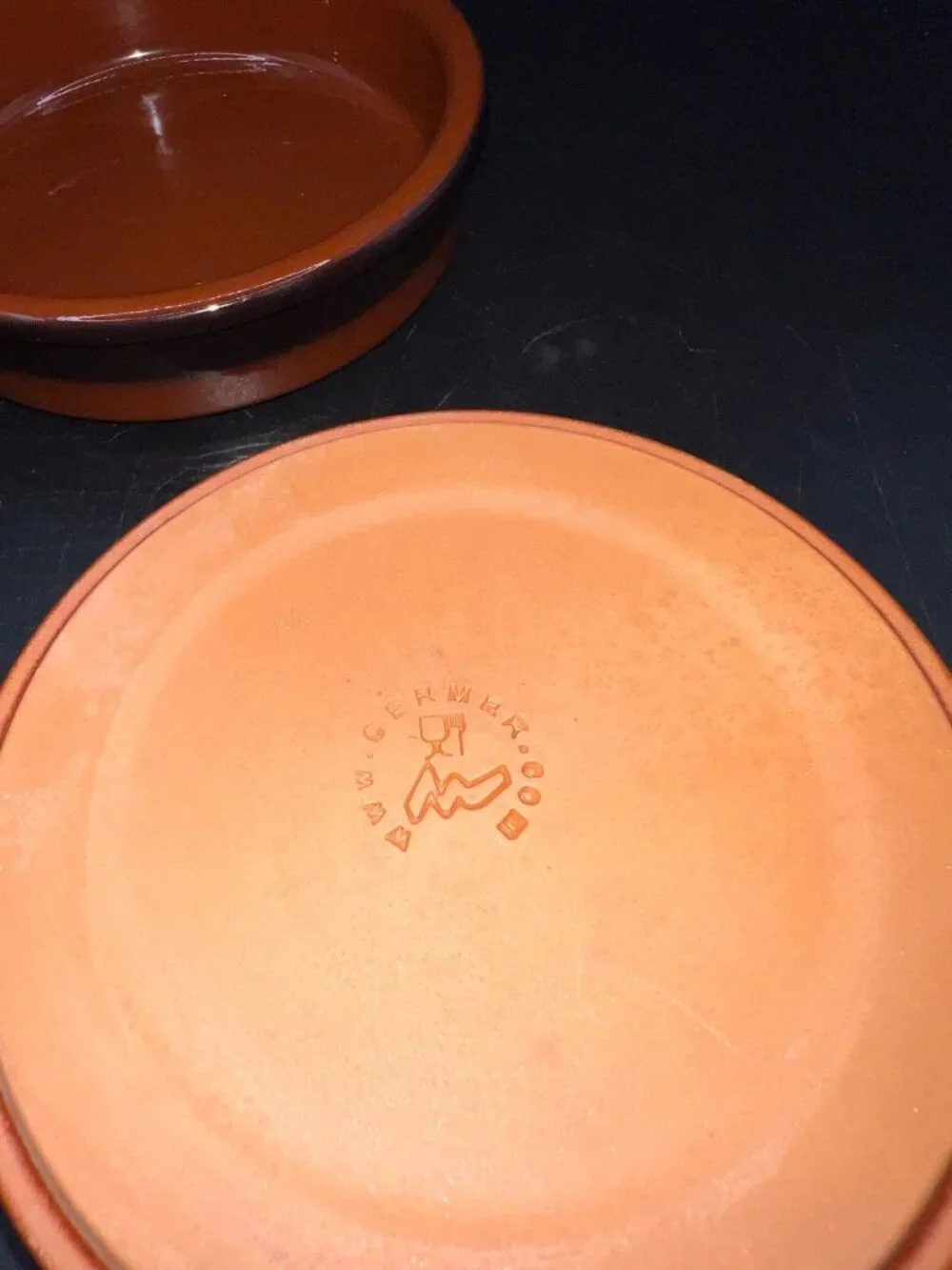 Cermer Terracotta Ceramic Baking Dishes Rustic Brown Black  4.5” Diameter EUC